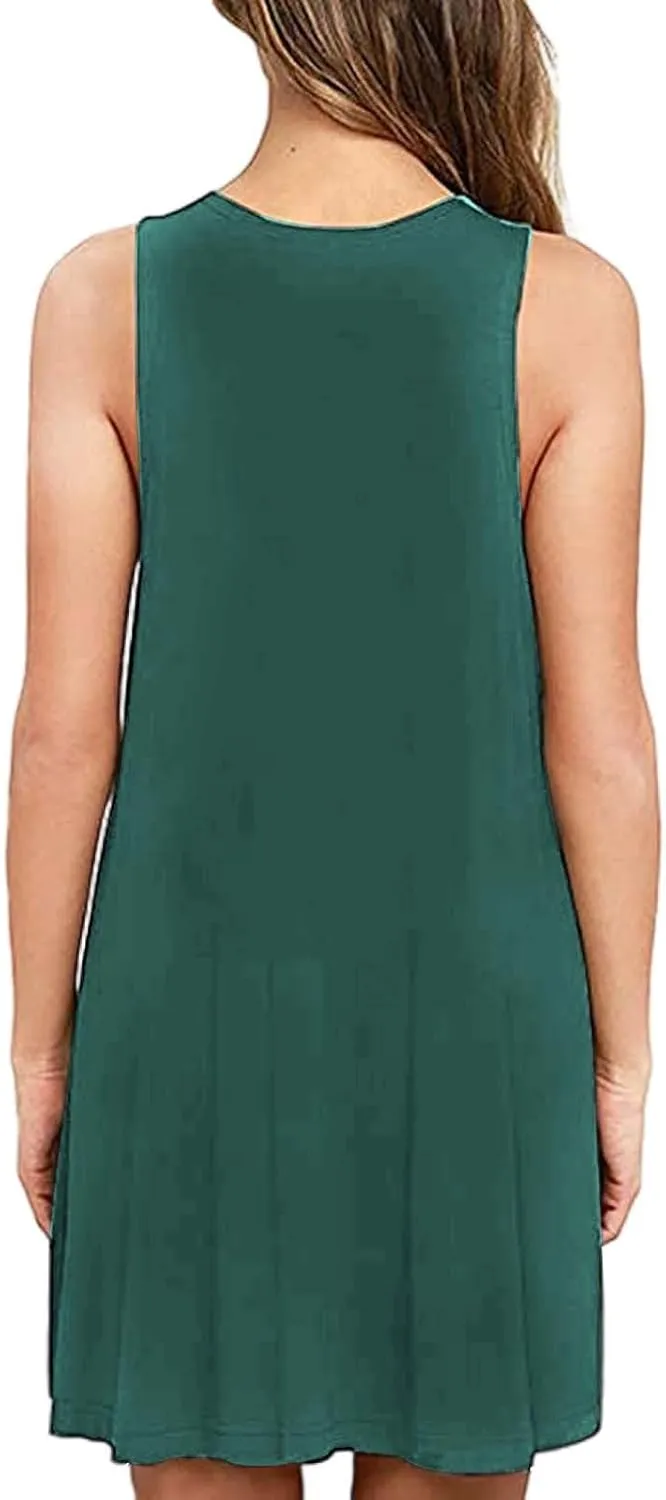 Summer Dresses for Women 2025 Casual Loose Sleeveless Tshirt Sundresses Cute Boho Beach Swing Mini Dress with Pockets