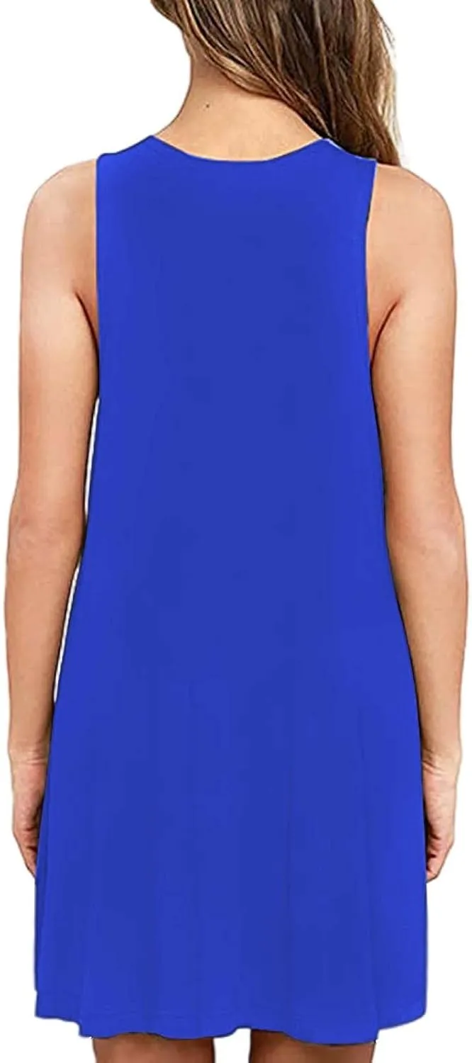 Summer Dresses for Women 2025 Casual Loose Sleeveless Tshirt Sundresses Cute Boho Beach Swing Mini Dress with Pockets