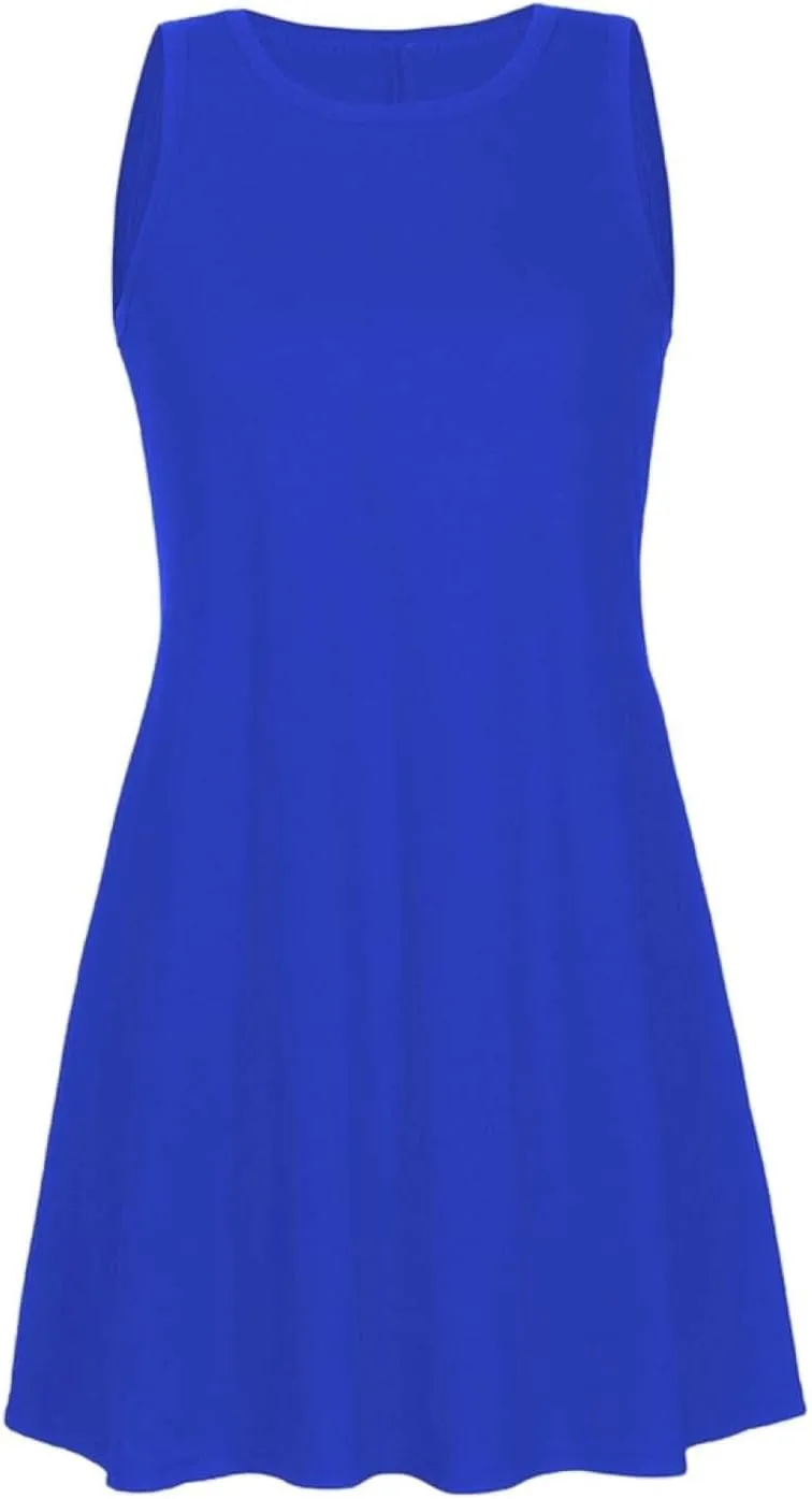 Summer Dresses for Women 2025 Casual Loose Sleeveless Tshirt Sundresses Cute Boho Beach Swing Mini Dress with Pockets