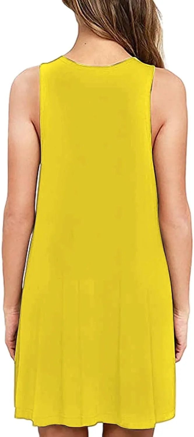 Summer Dresses for Women 2025 Casual Loose Sleeveless Tshirt Sundresses Cute Boho Beach Swing Mini Dress with Pockets