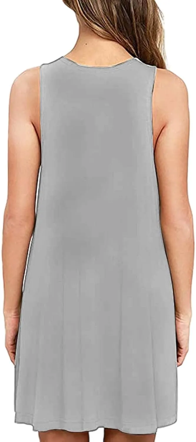 Summer Dresses for Women 2025 Casual Loose Sleeveless Tshirt Sundresses Cute Boho Beach Swing Mini Dress with Pockets