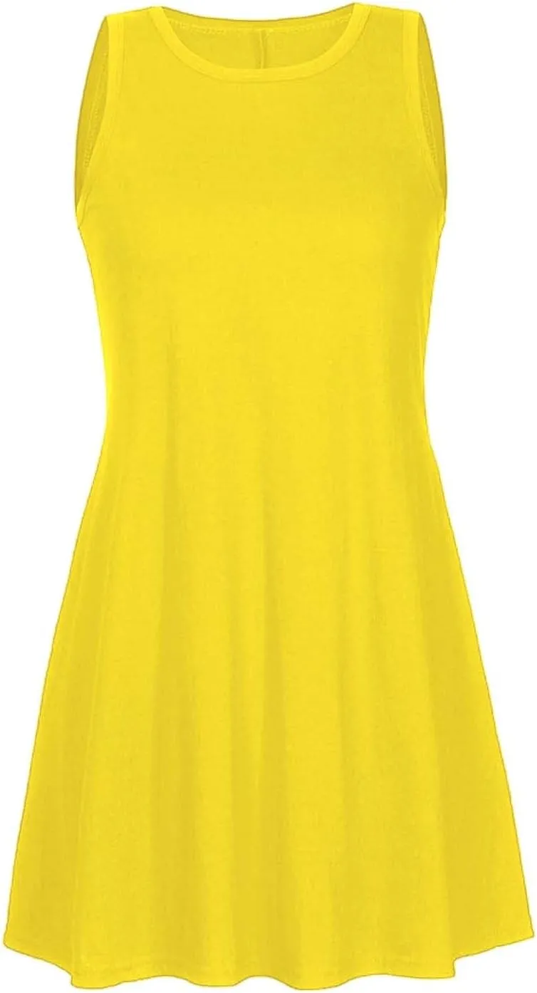 Summer Dresses for Women 2025 Casual Loose Sleeveless Tshirt Sundresses Cute Boho Beach Swing Mini Dress with Pockets