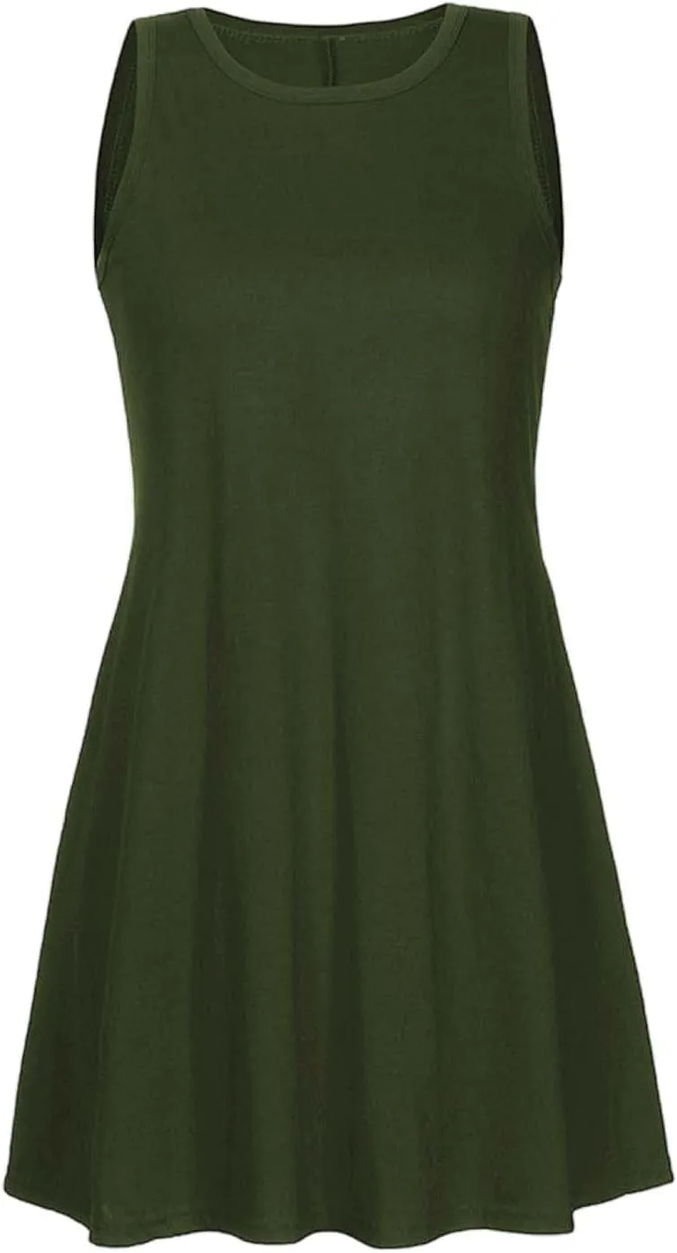 Summer Dresses for Women 2025 Casual Loose Sleeveless Tshirt Sundresses Cute Boho Beach Swing Mini Dress with Pockets