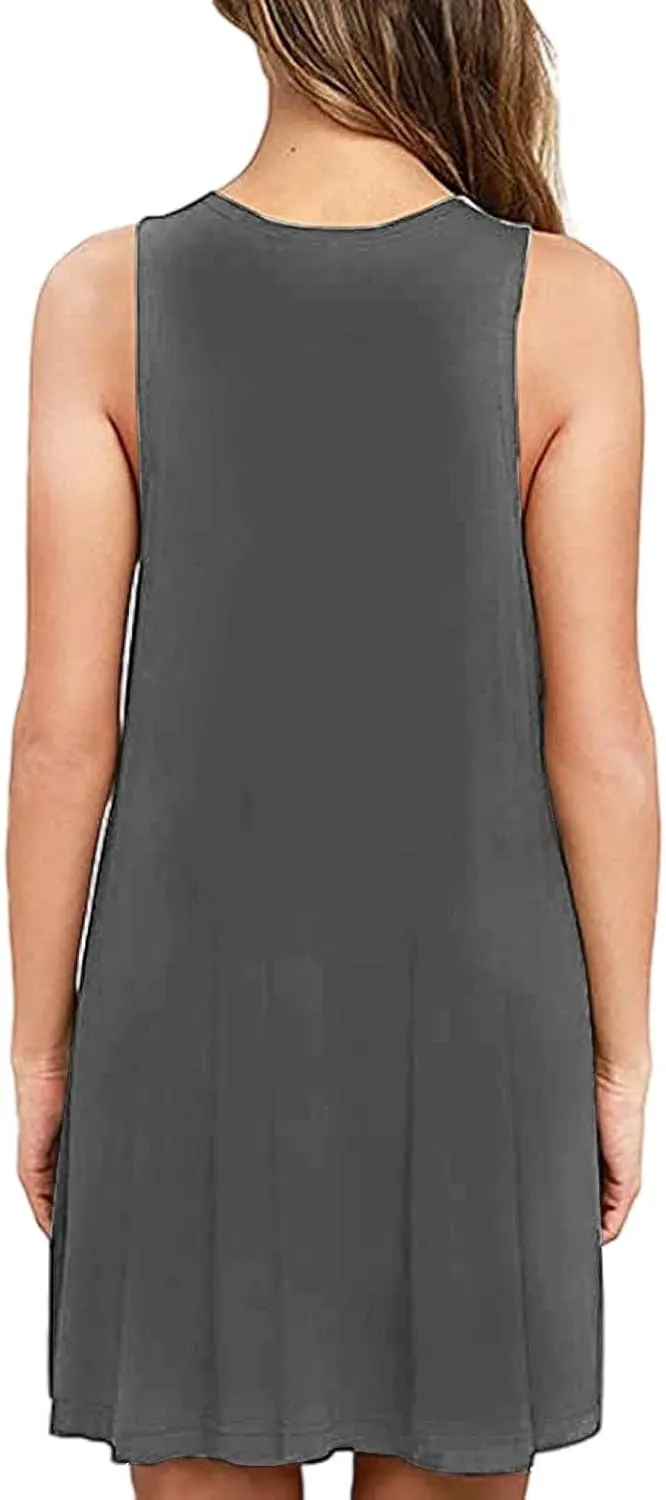 Summer Dresses for Women 2025 Casual Loose Sleeveless Tshirt Sundresses Cute Boho Beach Swing Mini Dress with Pockets