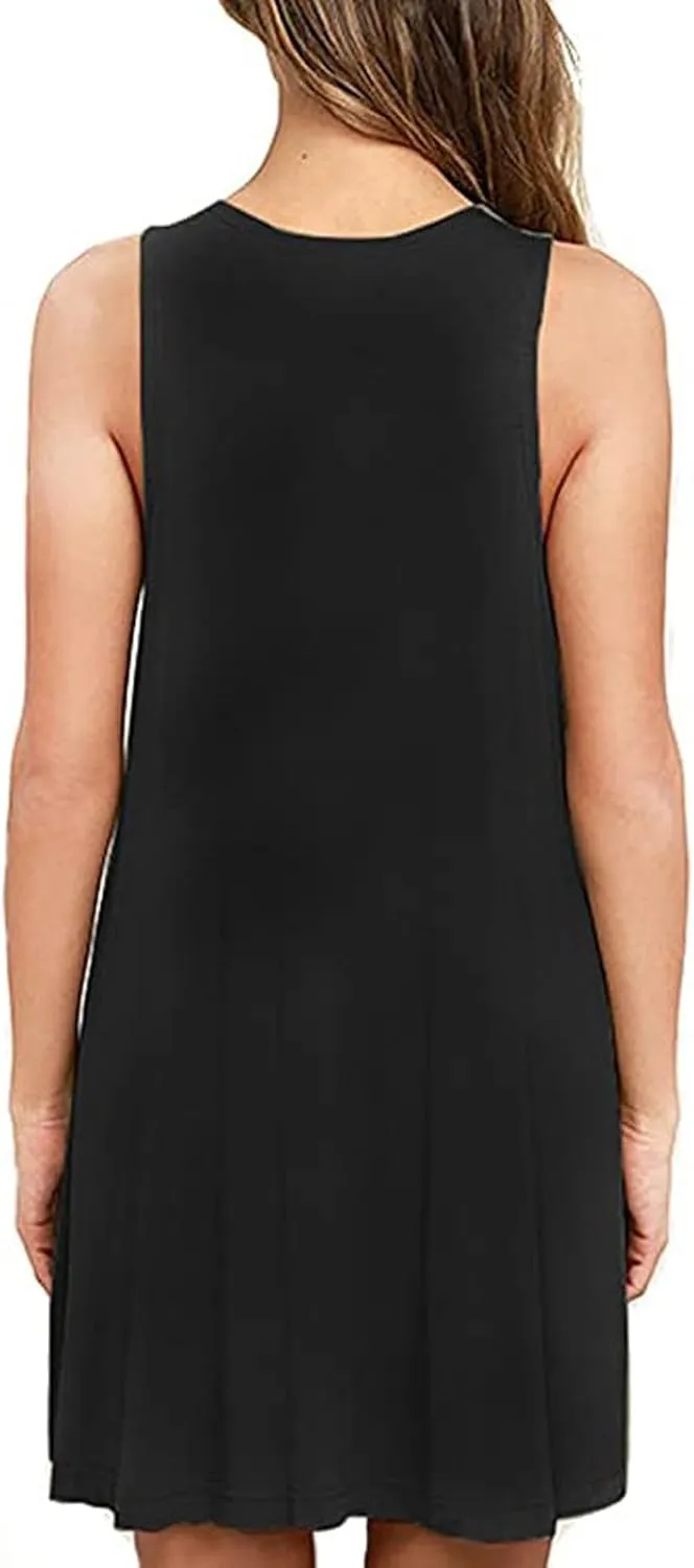 Summer Dresses for Women 2025 Casual Loose Sleeveless Tshirt Sundresses Cute Boho Beach Swing Mini Dress with Pockets