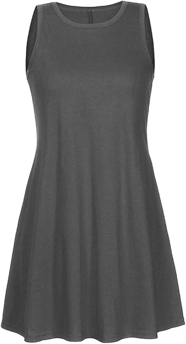 Summer Dresses for Women 2025 Casual Loose Sleeveless Tshirt Sundresses Cute Boho Beach Swing Mini Dress with Pockets