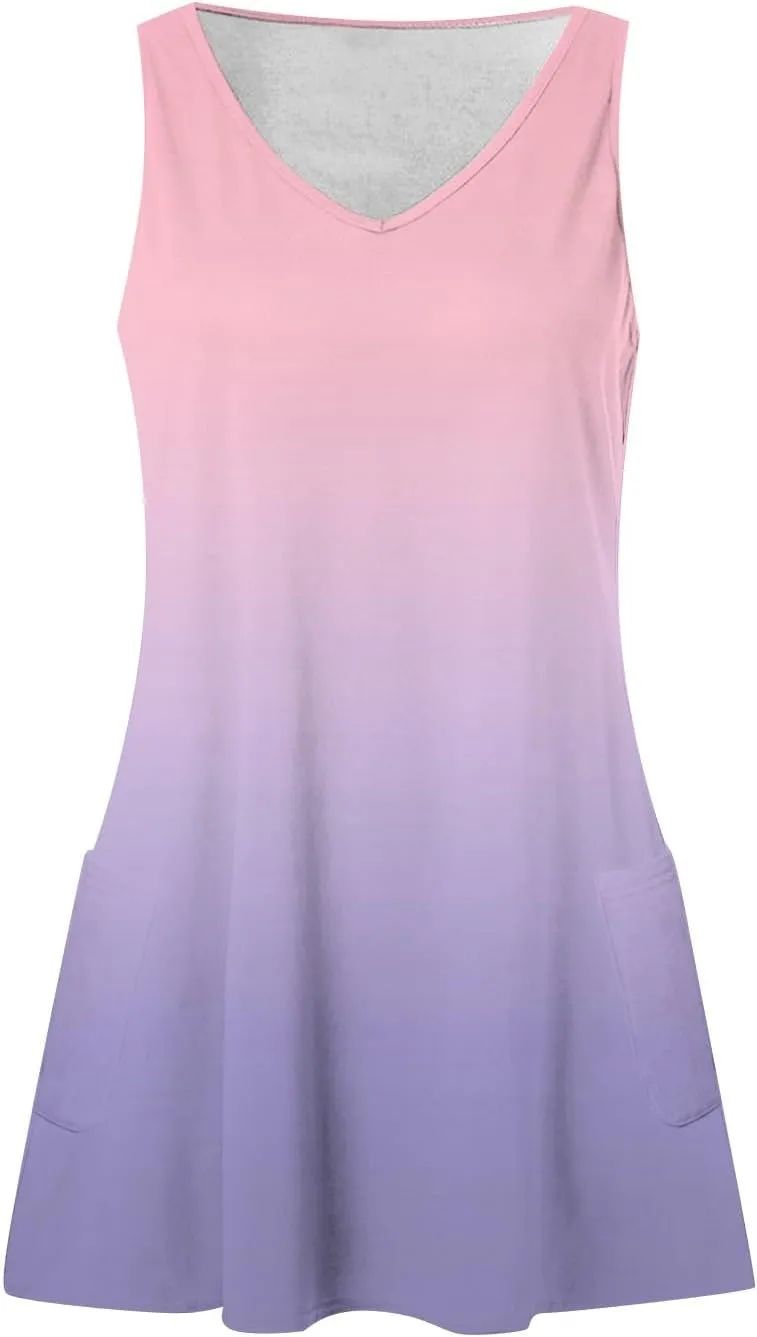 Summer Dresses for Women 2025 Casual V Neck Sleeveless Sundresses Boho Beach Tank Dresses with Pockets