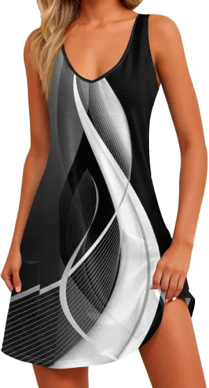Summer Dresses for Women 2025 Casual V Neck Sleeveless Sundresses Boho Beach Tank Dresses with Pockets