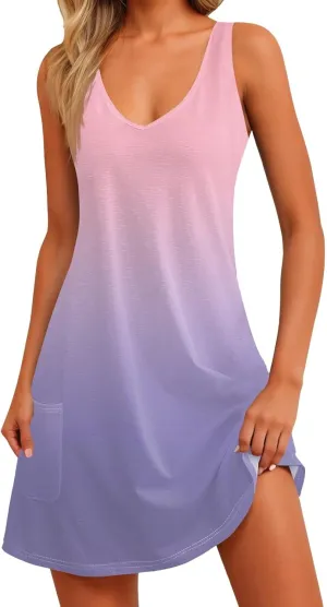 Summer Dresses for Women 2025 Casual V Neck Sleeveless Sundresses Boho Beach Tank Dresses with Pockets