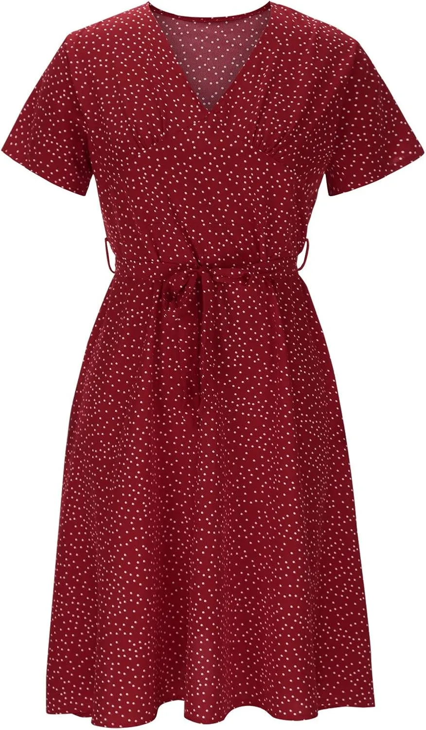 Summer Dresses for Women 2025 Plus Size Short Sleeve V Neck Polka Dot Print Midi Dress Casual Boho Beach Sundresses