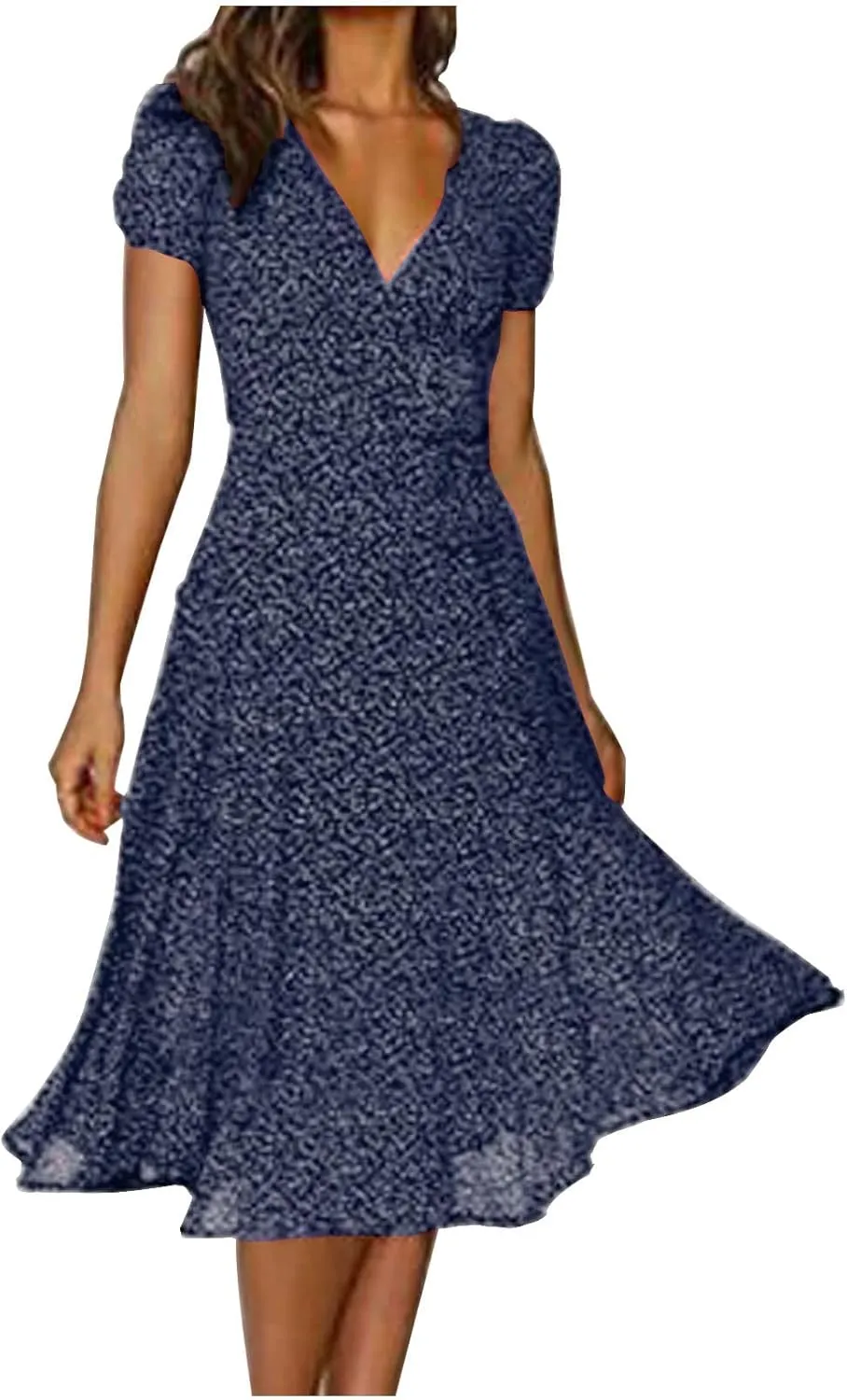 Summer Dresses for Women 2025 Plus Size Short Sleeve V Neck Polka Dot Print Midi Dress Casual Boho Beach Sundresses