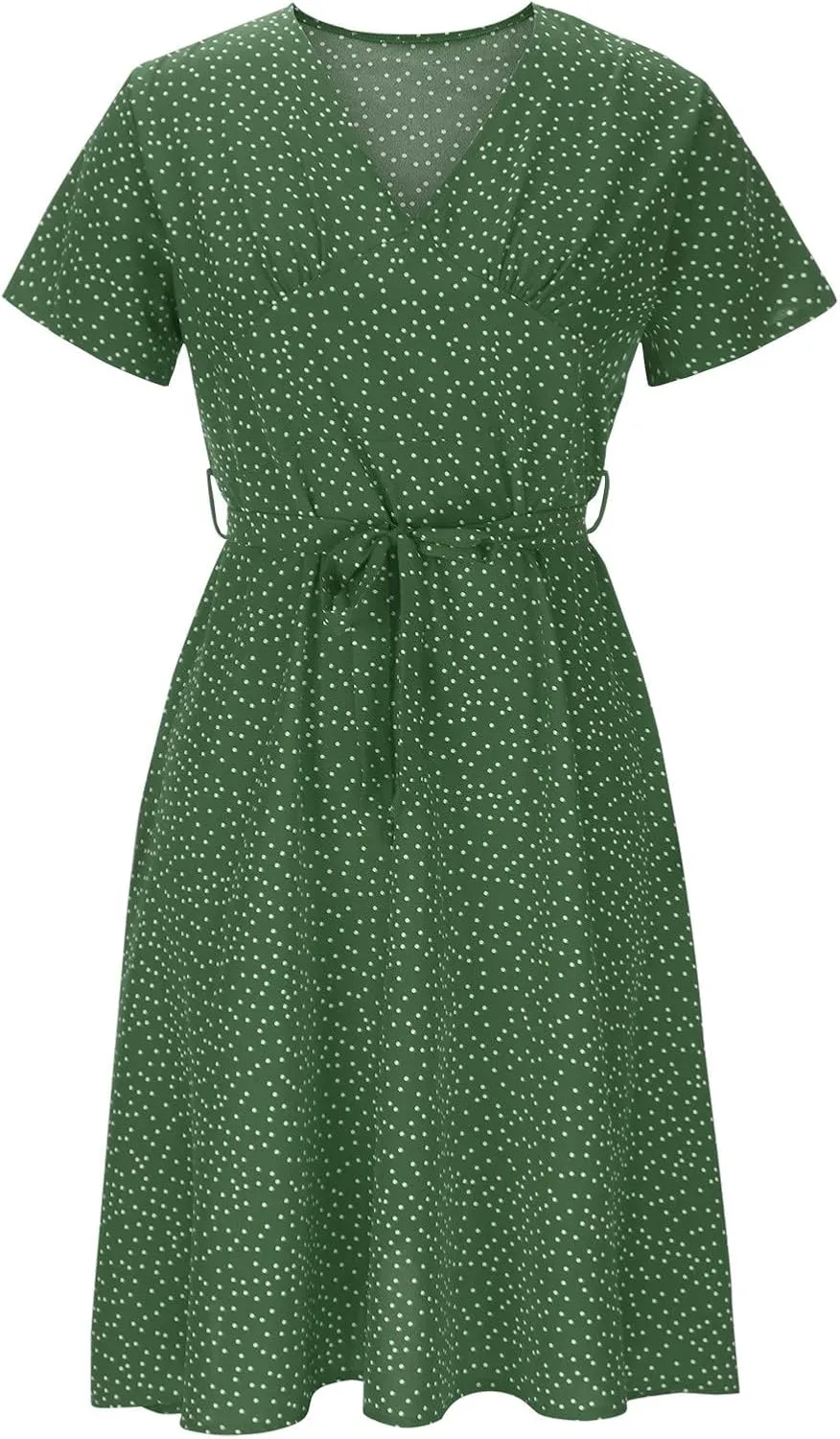 Summer Dresses for Women 2025 Plus Size Short Sleeve V Neck Polka Dot Print Midi Dress Casual Boho Beach Sundresses