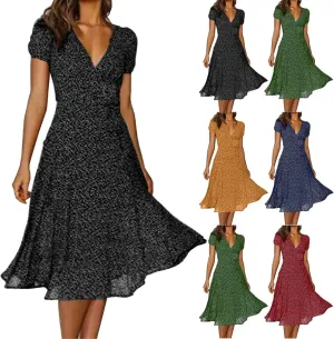 Summer Dresses for Women 2025 Plus Size Short Sleeve V Neck Polka Dot Print Midi Dress Casual Boho Beach Sundresses