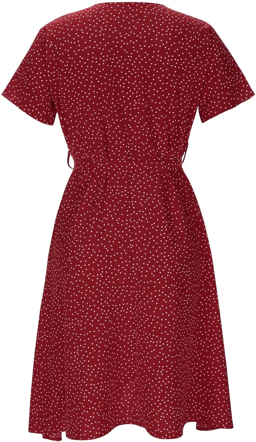Summer Dresses for Women 2025 Plus Size Short Sleeve V Neck Polka Dot Print Midi Dress Casual Boho Beach Sundresses