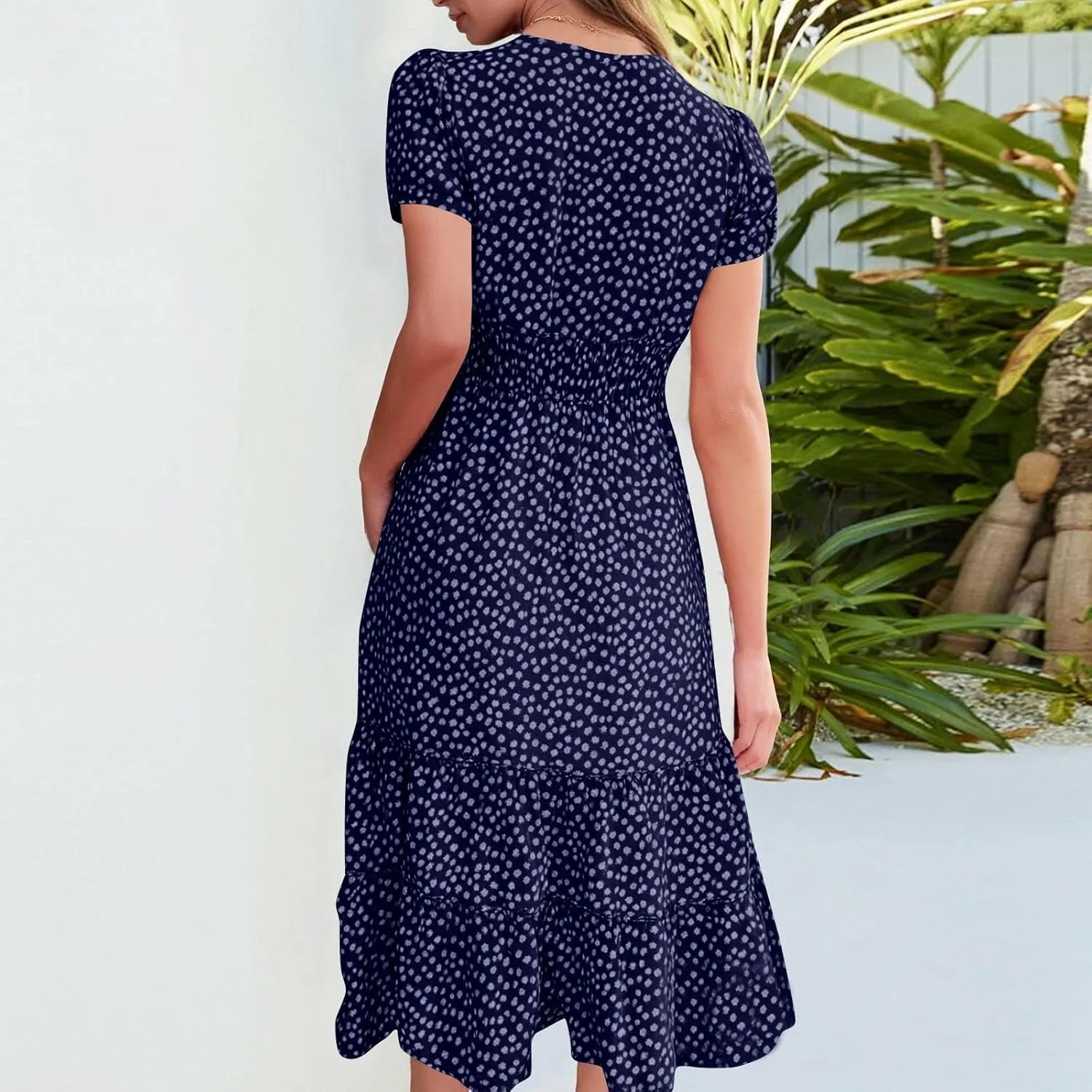 Summer Dresses for Women 2025 Square Neck Tiered Casual Floral Short Sleeve A-Line Flowy Dress Beach Boho Sundress