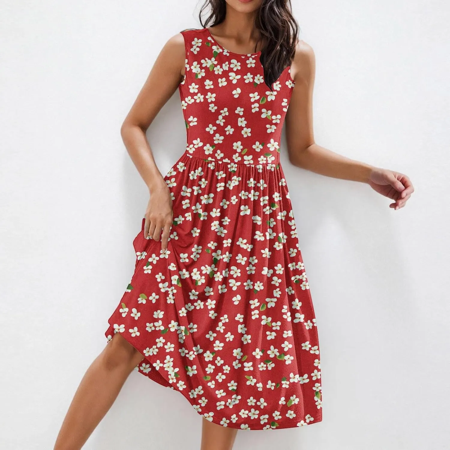 Summer Dresses for Women 2025,Casual Floral Tank Dresses Boho Spring Vacation Beach Midi Sun Dresses with Pockets