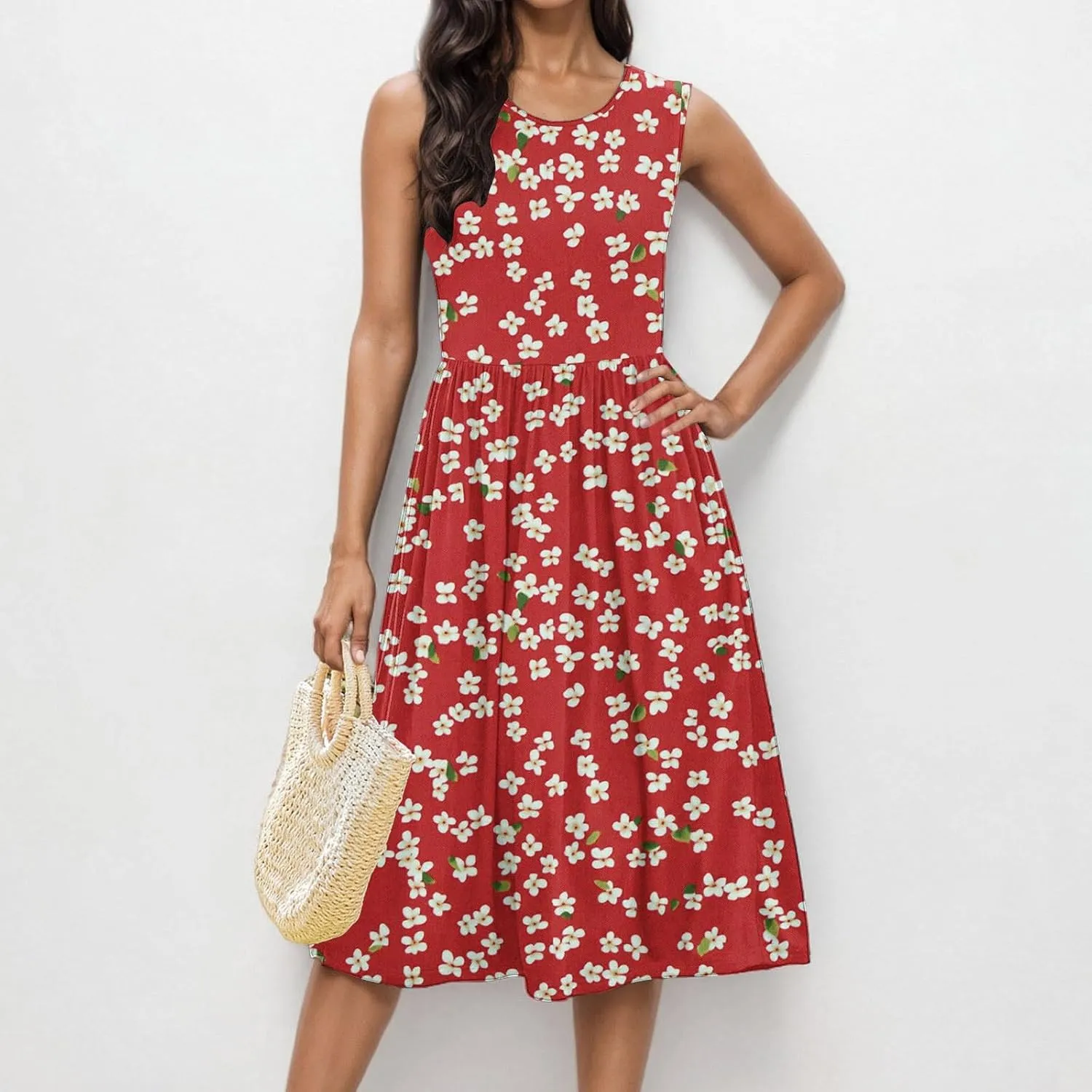 Summer Dresses for Women 2025,Casual Floral Tank Dresses Boho Spring Vacation Beach Midi Sun Dresses with Pockets