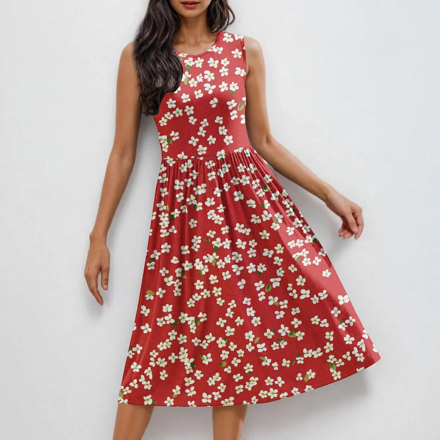 Summer Dresses for Women 2025,Casual Floral Tank Dresses Boho Spring Vacation Beach Midi Sun Dresses with Pockets