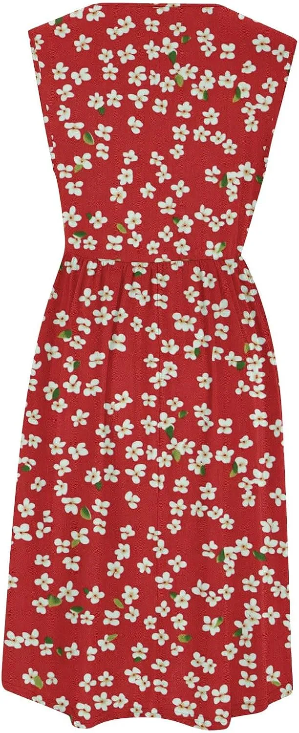 Summer Dresses for Women 2025,Casual Floral Tank Dresses Boho Spring Vacation Beach Midi Sun Dresses with Pockets