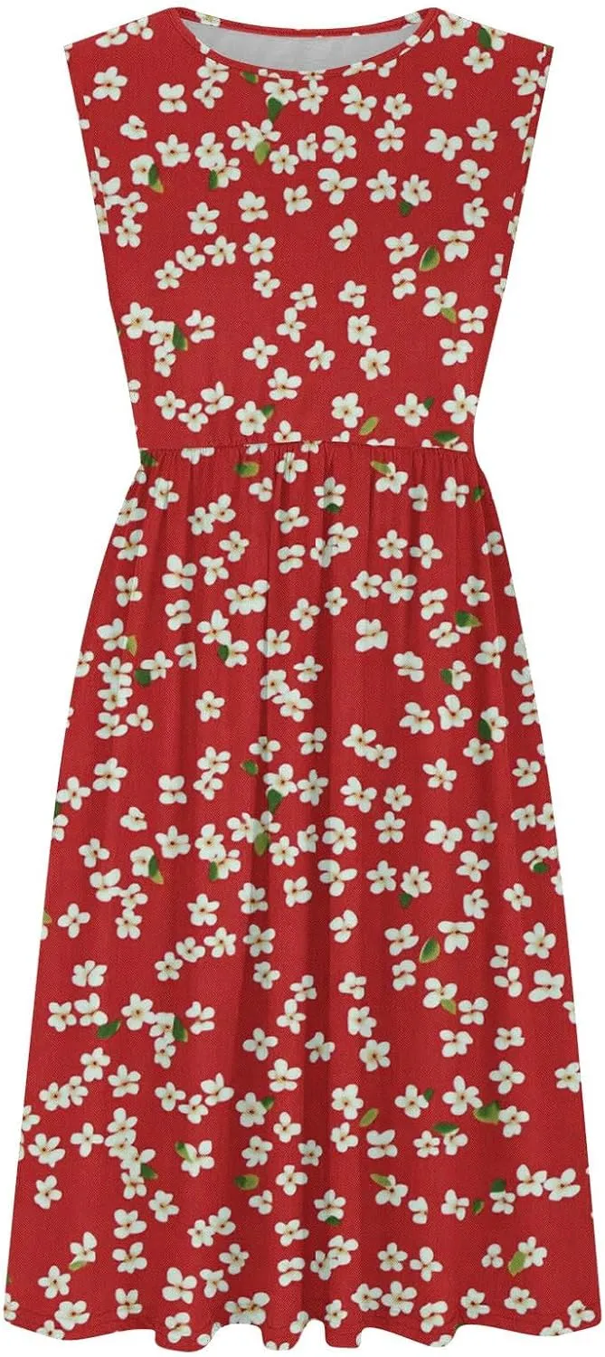 Summer Dresses for Women 2025,Casual Floral Tank Dresses Boho Spring Vacation Beach Midi Sun Dresses with Pockets