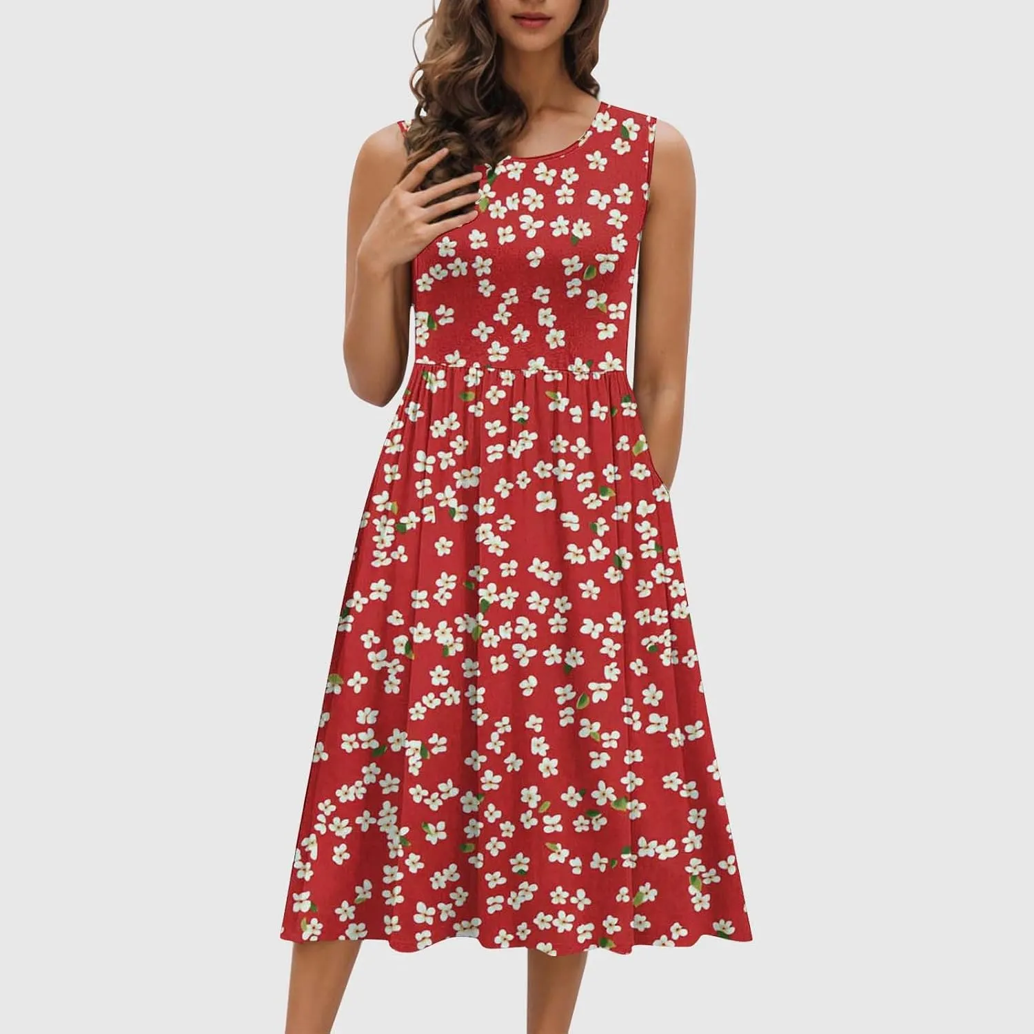 Summer Dresses for Women 2025,Casual Floral Tank Dresses Boho Spring Vacation Beach Midi Sun Dresses with Pockets