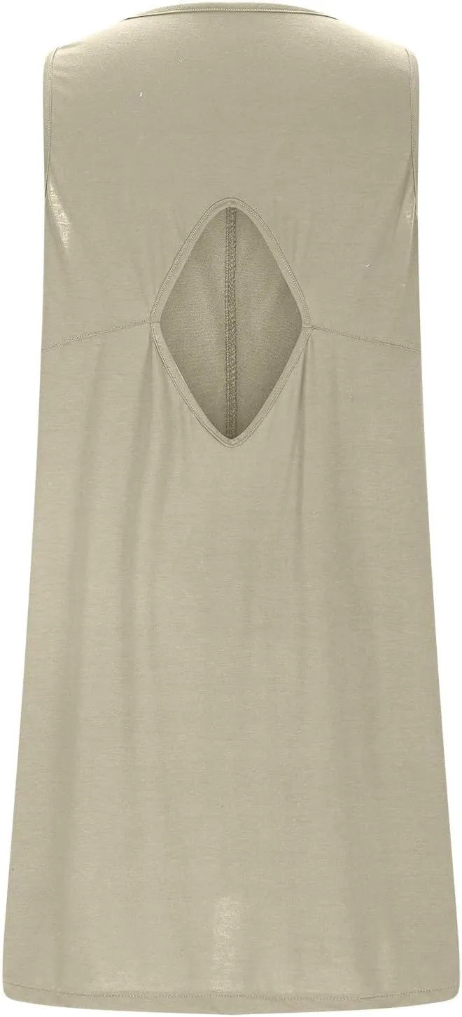 Summer Dresses for Women Solid Sleeveless Cutout Back Sundress Beach Swimwear Summer Casual Mini Dress with Pockets