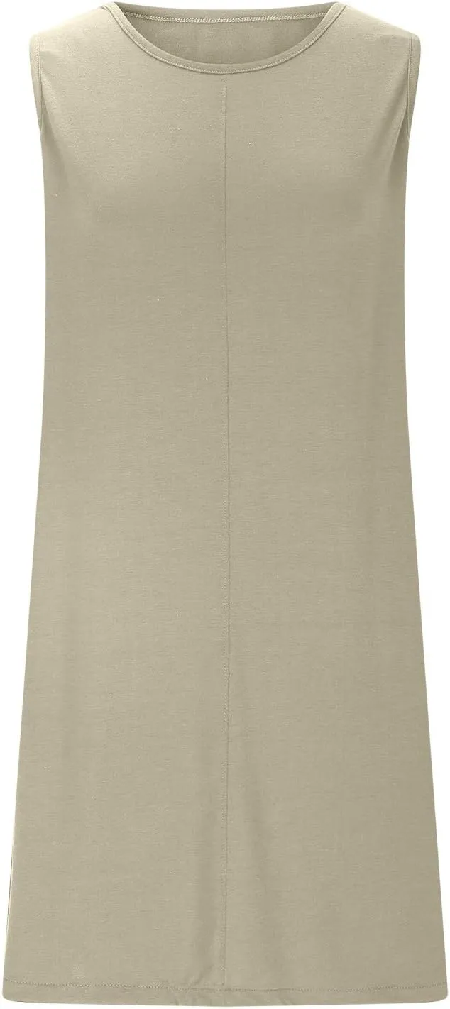 Summer Dresses for Women Solid Sleeveless Cutout Back Sundress Beach Swimwear Summer Casual Mini Dress with Pockets