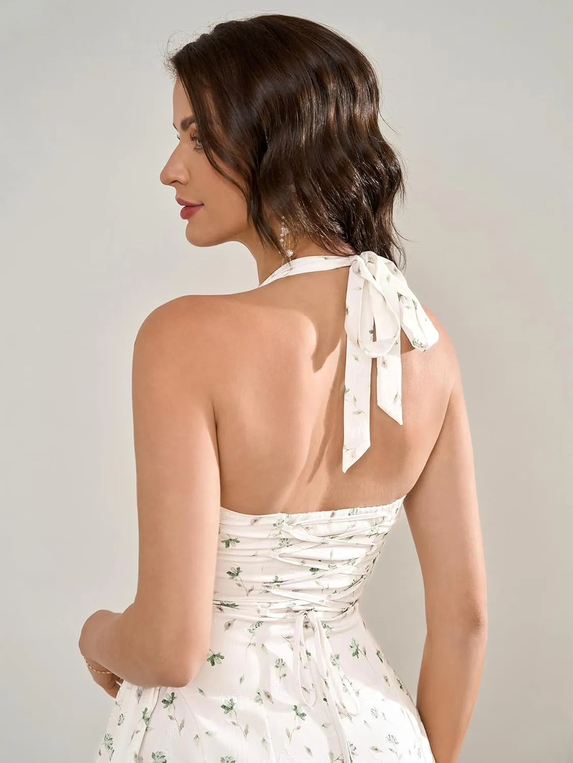Summer Floral Mini Dress for Women Halter Tie Flowy Corset Sundress Short Vacation Dresses
