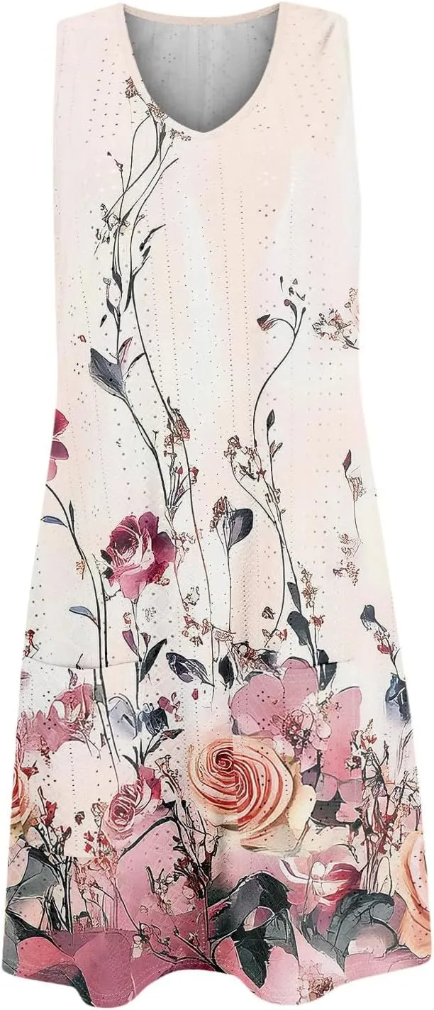 Summer Sleeveless Sundress Women's Plus Size Fitness Dress Lady Comfy Loose