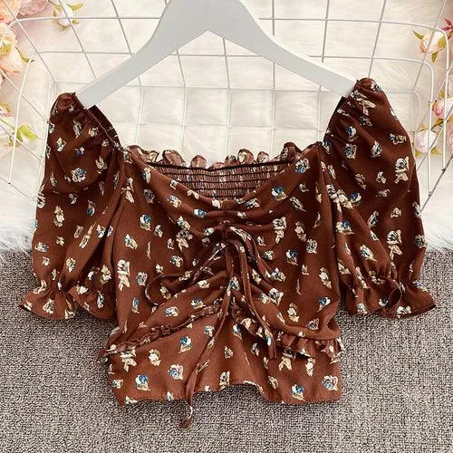Summer Style Korean Chiffon Shirt Wooden Ear Lace Short-sleeved Top