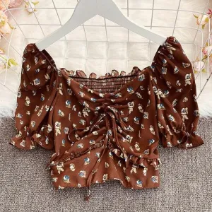 Summer Style Korean Chiffon Shirt Wooden Ear Lace Short-sleeved Top