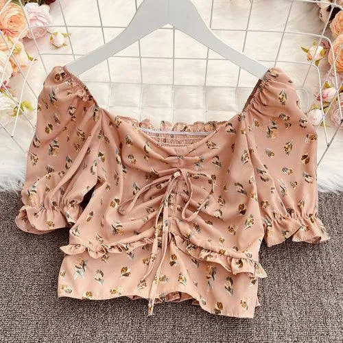 Summer Style Korean Chiffon Shirt Wooden Ear Lace Short-sleeved Top