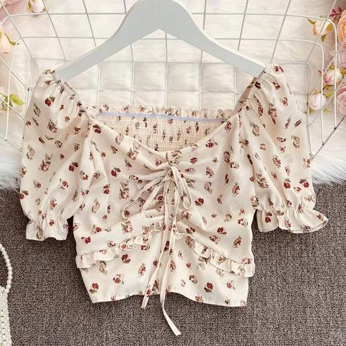 Summer Style Korean Chiffon Shirt Wooden Ear Lace Short-sleeved Top