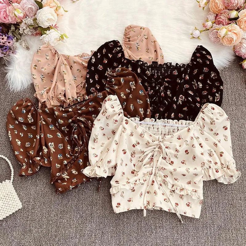Summer Style Korean Chiffon Shirt Wooden Ear Lace Short-sleeved Top