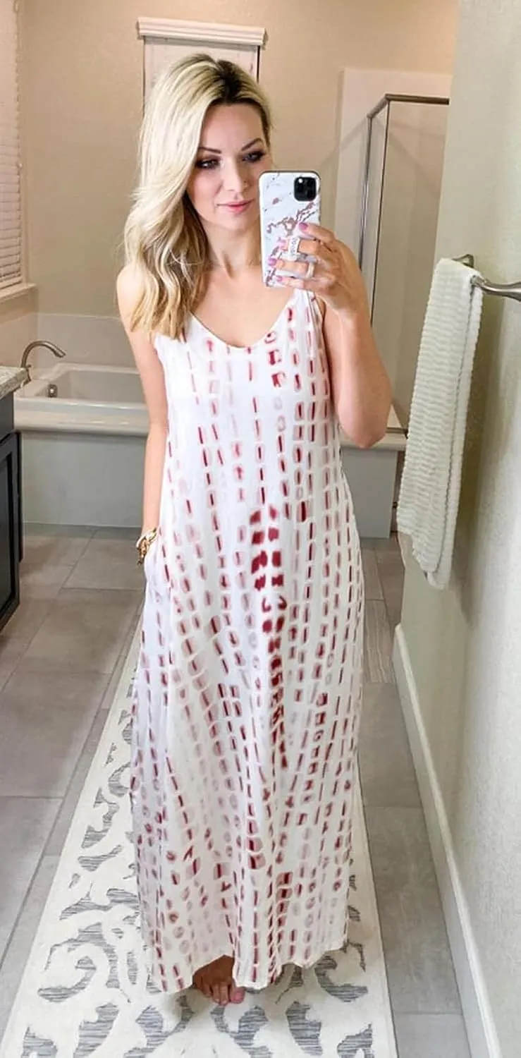 Supnier Women's Summer Maxi Dress Casual V-Neck Sleeveless Bohemian Spaghetti Strap Floral Long Maxi Dress with Pockets