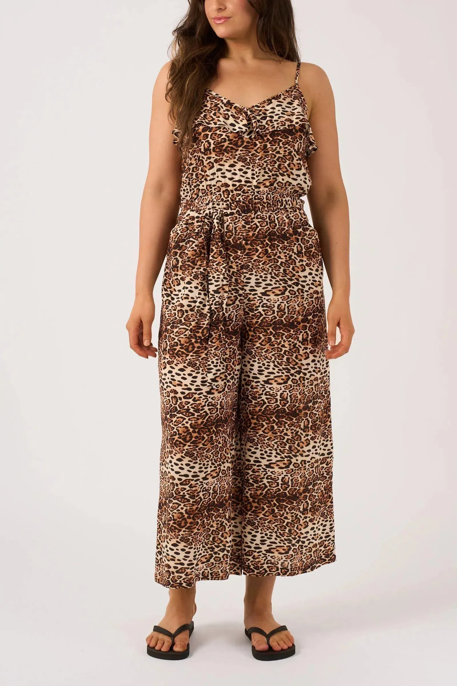 Sustainable Viscose Frill Jumpsuit - Natural Primal Animal