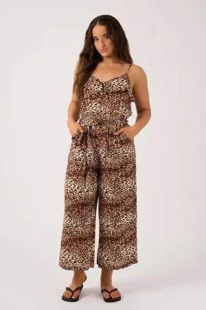 Sustainable Viscose Frill Jumpsuit - Natural Primal Animal