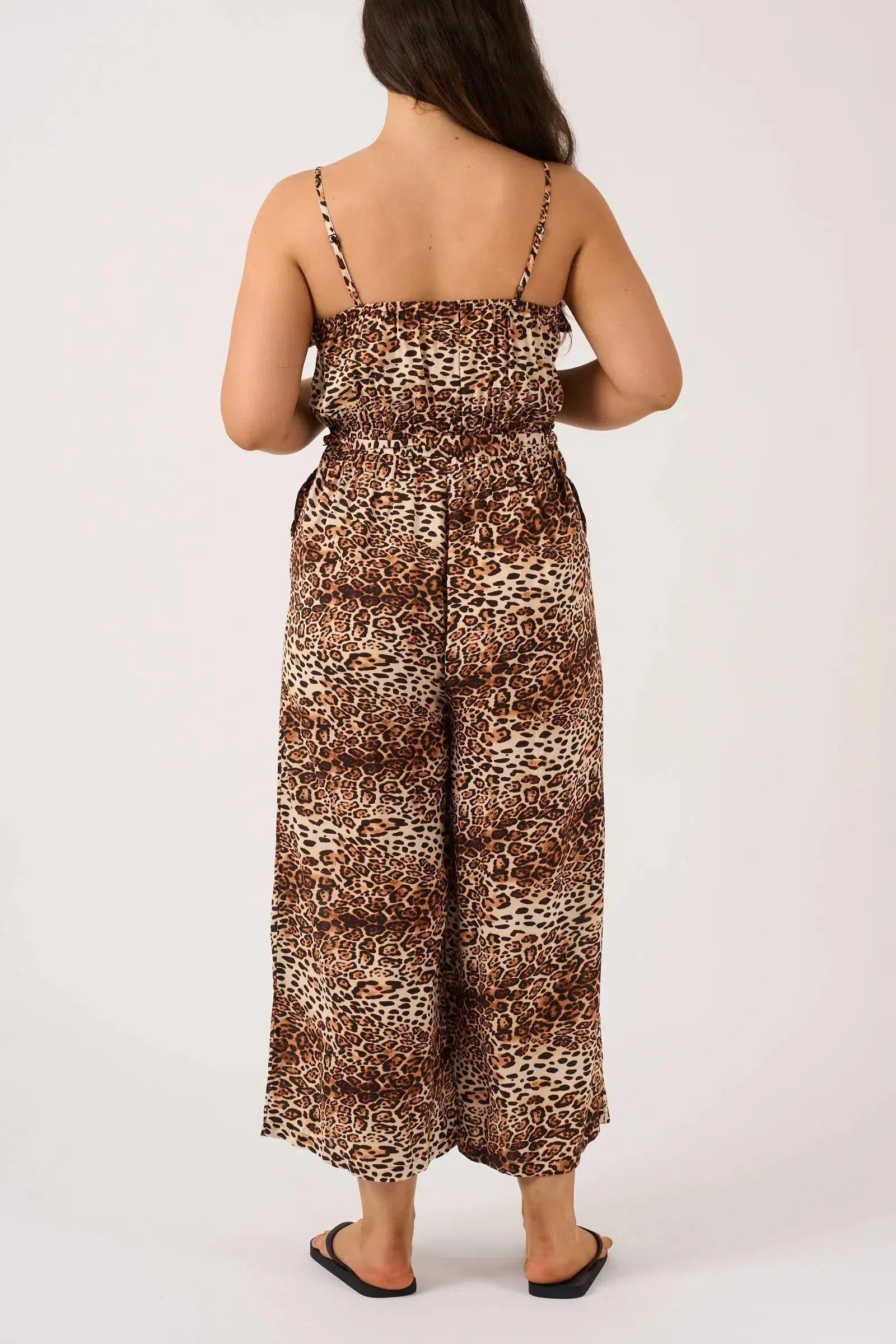 Sustainable Viscose Frill Jumpsuit - Natural Primal Animal