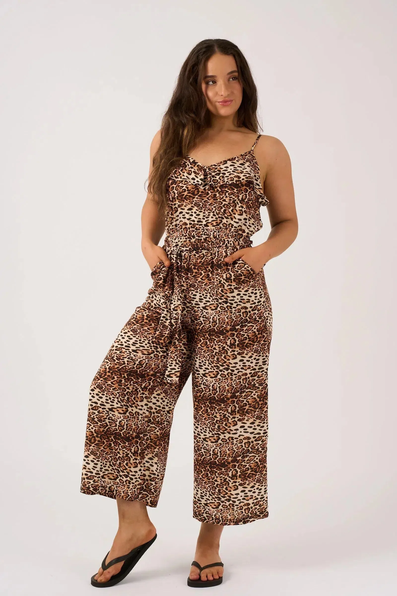 Sustainable Viscose Frill Jumpsuit - Natural Primal Animal