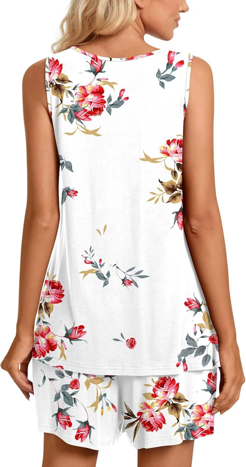 TAOHUADAO 2 Piece Women's Sleeveless Pajama Sets, Lounge Sleepwear Ladies Pjs Sets with Pockets