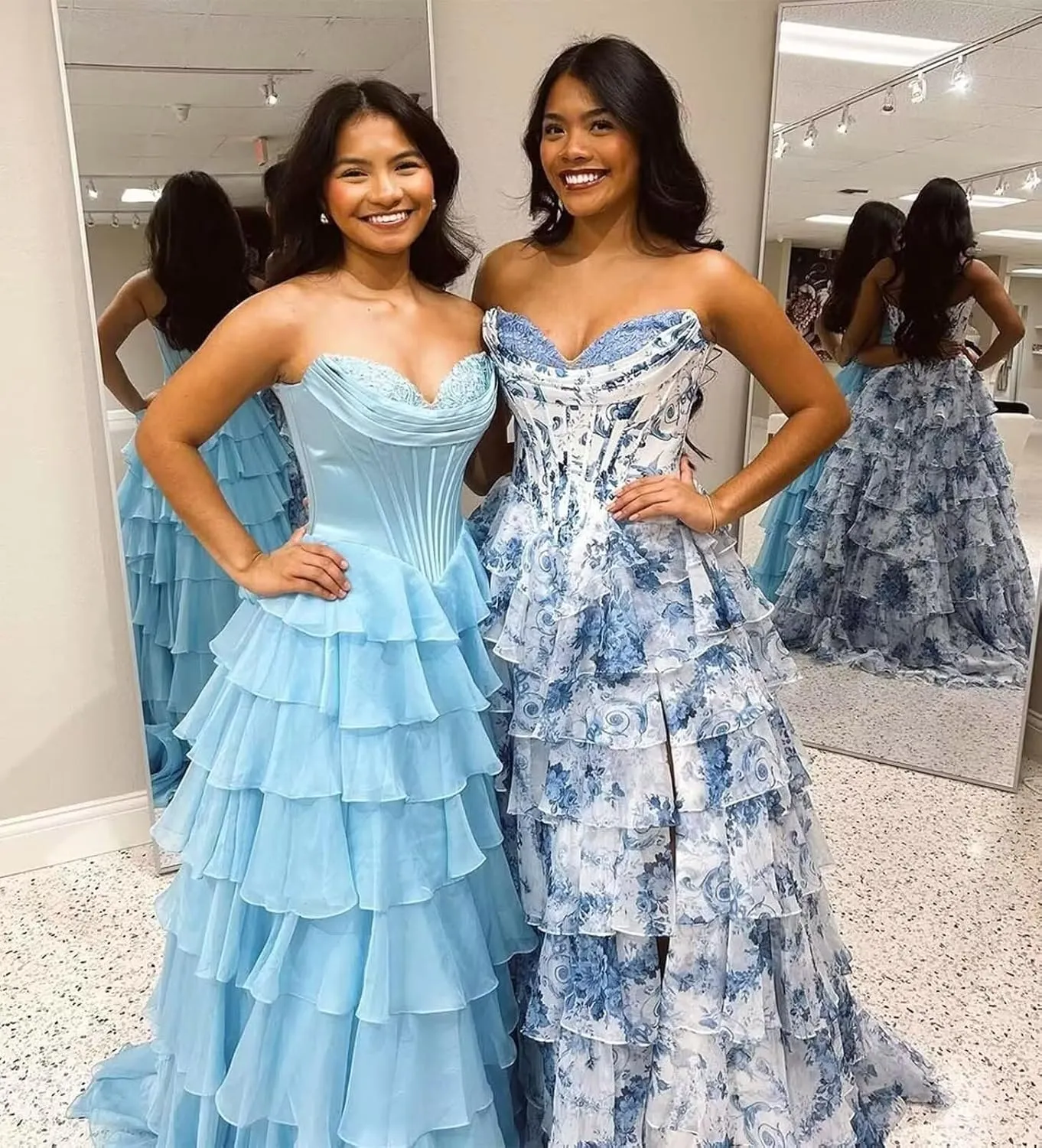 Tiered Chiffon Prom Dress with Slit 2025 Ruffle Sweetheart Strapless Formal Evening Dress for Teens
