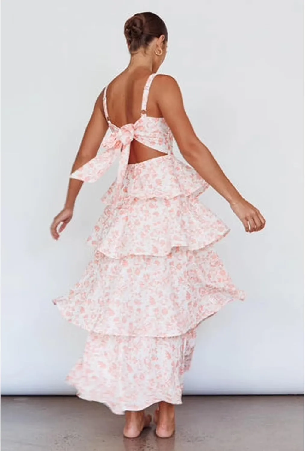 Tiered Ruffle Dress Women Casual Summer Spaghetti Strap Sleeveless Floral Layered Maxi Dress for Women Beach Sundress