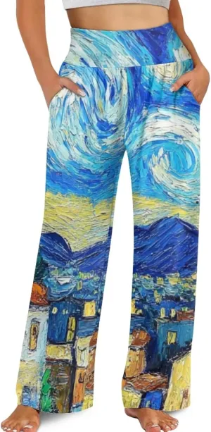 TODIYADDU Wide Leg Pants for Women Palazzo Lounge Pants Comfy Yoga Pants with Pockets High Waisted Sweatpant Causal Trousers