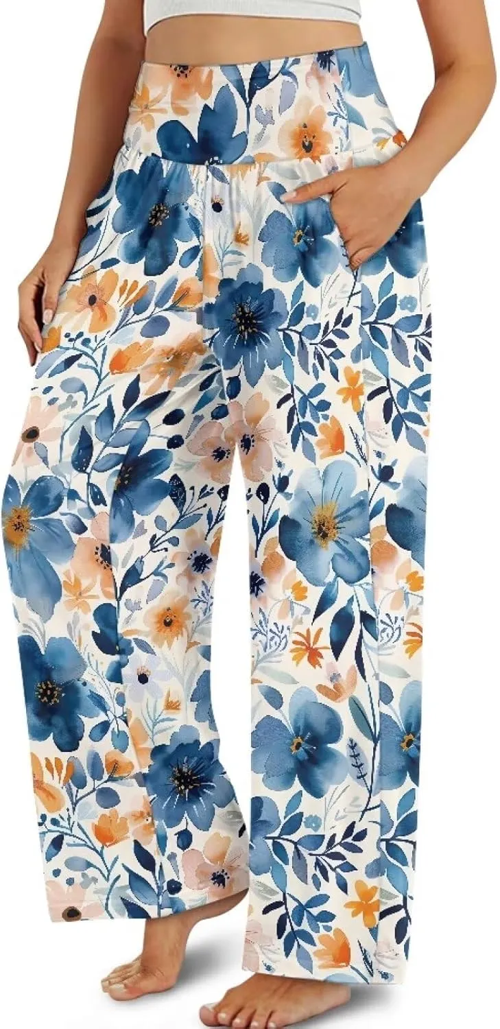 TODIYADDU Wide Leg Pants for Women Palazzo Lounge Pants Comfy Yoga Pants with Pockets High Waisted Sweatpant Causal Trousers