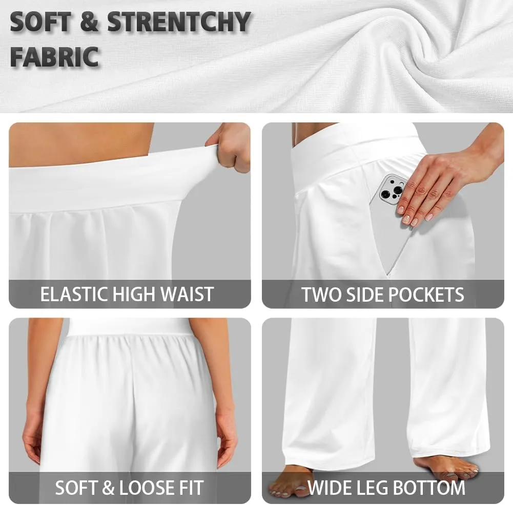 TODIYADDU Wide Leg Pants for Women Palazzo Lounge Pants Comfy Yoga Pants with Pockets High Waisted Sweatpant Causal Trousers