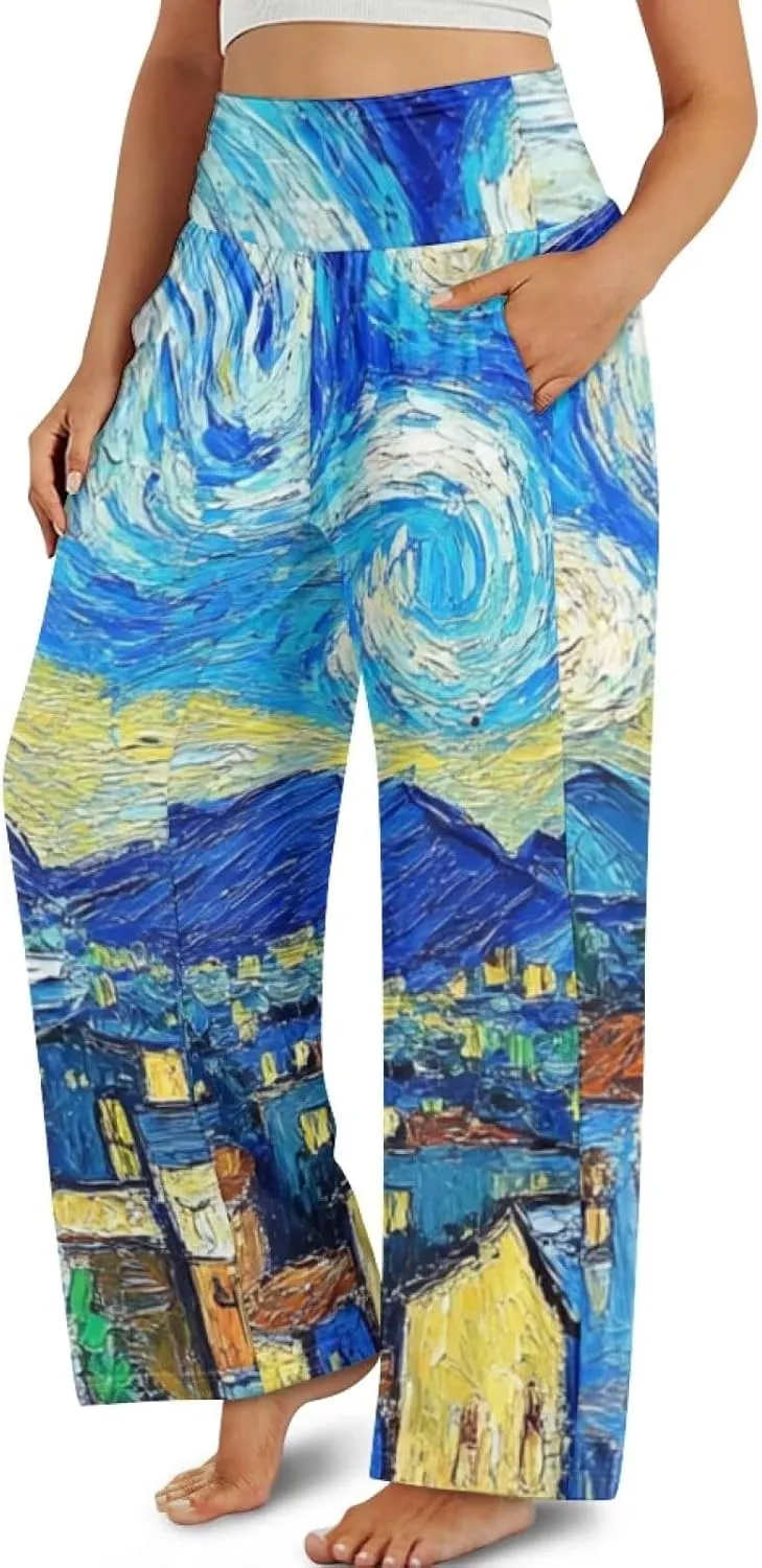 TODIYADDU Wide Leg Pants for Women Palazzo Lounge Pants Comfy Yoga Pants with Pockets High Waisted Sweatpant Causal Trousers