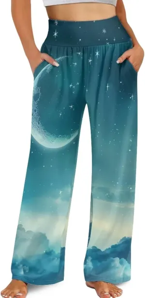 TODIYADDU Wide Leg Pants for Women Palazzo Lounge Pants Comfy Yoga Pants with Pockets High Waisted Sweatpant Causal Trousers