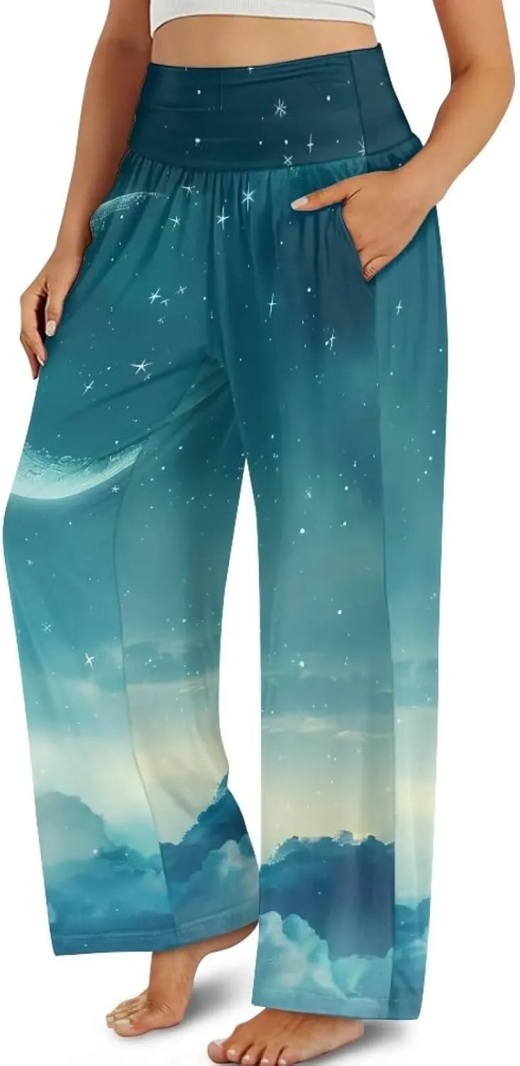 TODIYADDU Wide Leg Pants for Women Palazzo Lounge Pants Comfy Yoga Pants with Pockets High Waisted Sweatpant Causal Trousers