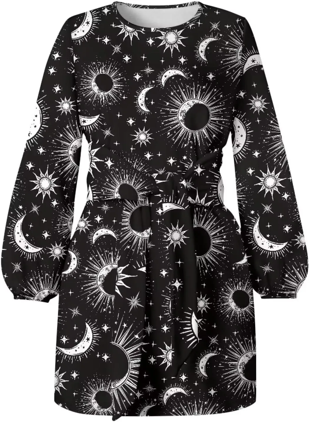 TODIYADDU Womens Casual Long Sleeve Tie Dress Trendy Midi Dress with Belt Elegant Tie Knot Mini Short Swing Skater Dresses