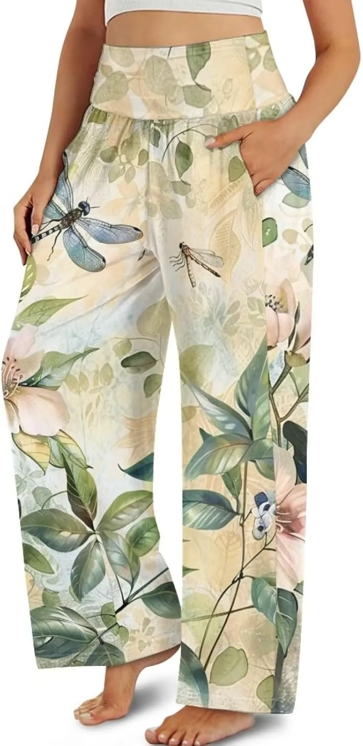 TODIYADDU Womens Wide Leg Pants Novelty Yoga Pants with Pockets High Waist Lounge Sweatpants for Workout Trendy Pajama Pants
